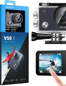 AKASO V50X Native 4K30fps WiFi Action Camera with EIS Touch Screen 4X Zoom 131 feet Waterproof Camera Support External Mic Remote Control with Helmet Accessories (Without 64GB MicroSD Card)