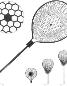 High Strength Large Landing Net - Telescoping Fishing Net with 2 Section Long Handle and Soft Rubber Net, Kayak/Fly Fishing Net - Overall Length: 60″, Hoop Size 23″ x 18″, Depth 19.5″